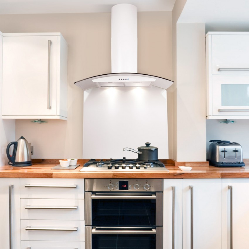 White induction hob with store built in extractor